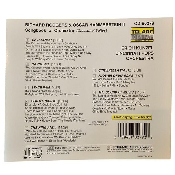 Rodgers & Hammerstein Songbook CD Kunzel & Cincinnati Pops Orchestra 37676cd - Picture 2 of 2